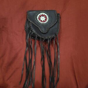 Leather beaded belt bag